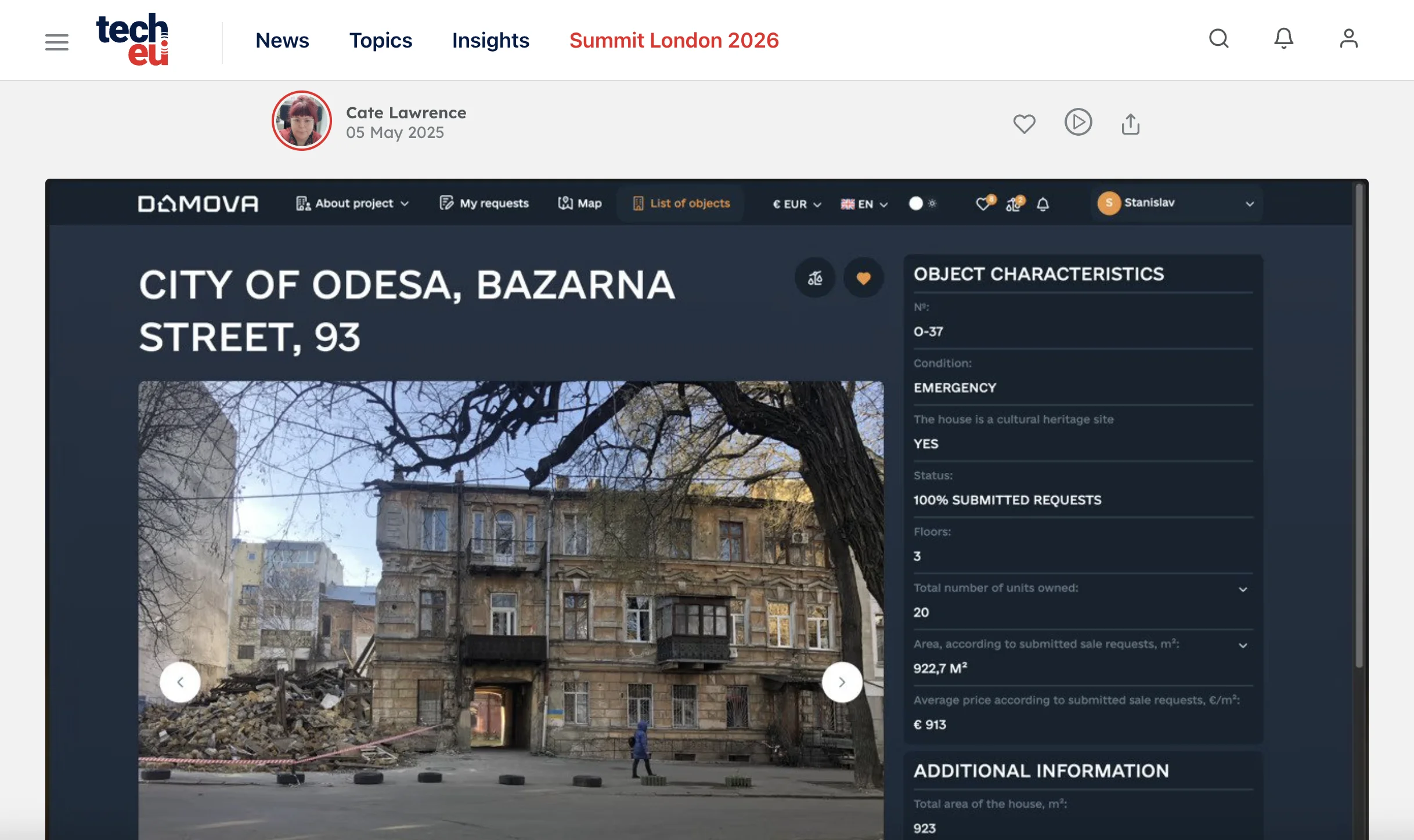 Damaged housing ≠ lost value: European media outlet Tech.eu on the DOMOVA model